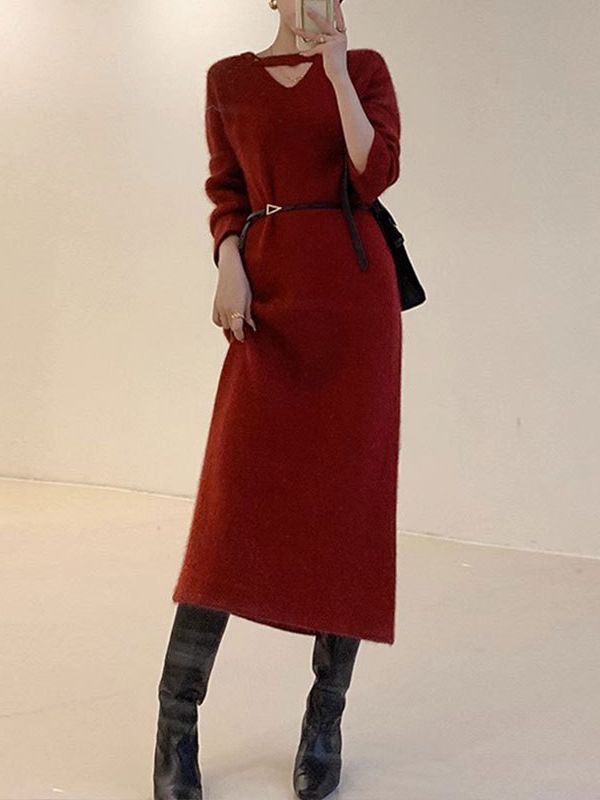 【dress】長袖ゆったりニットワンピースF8313