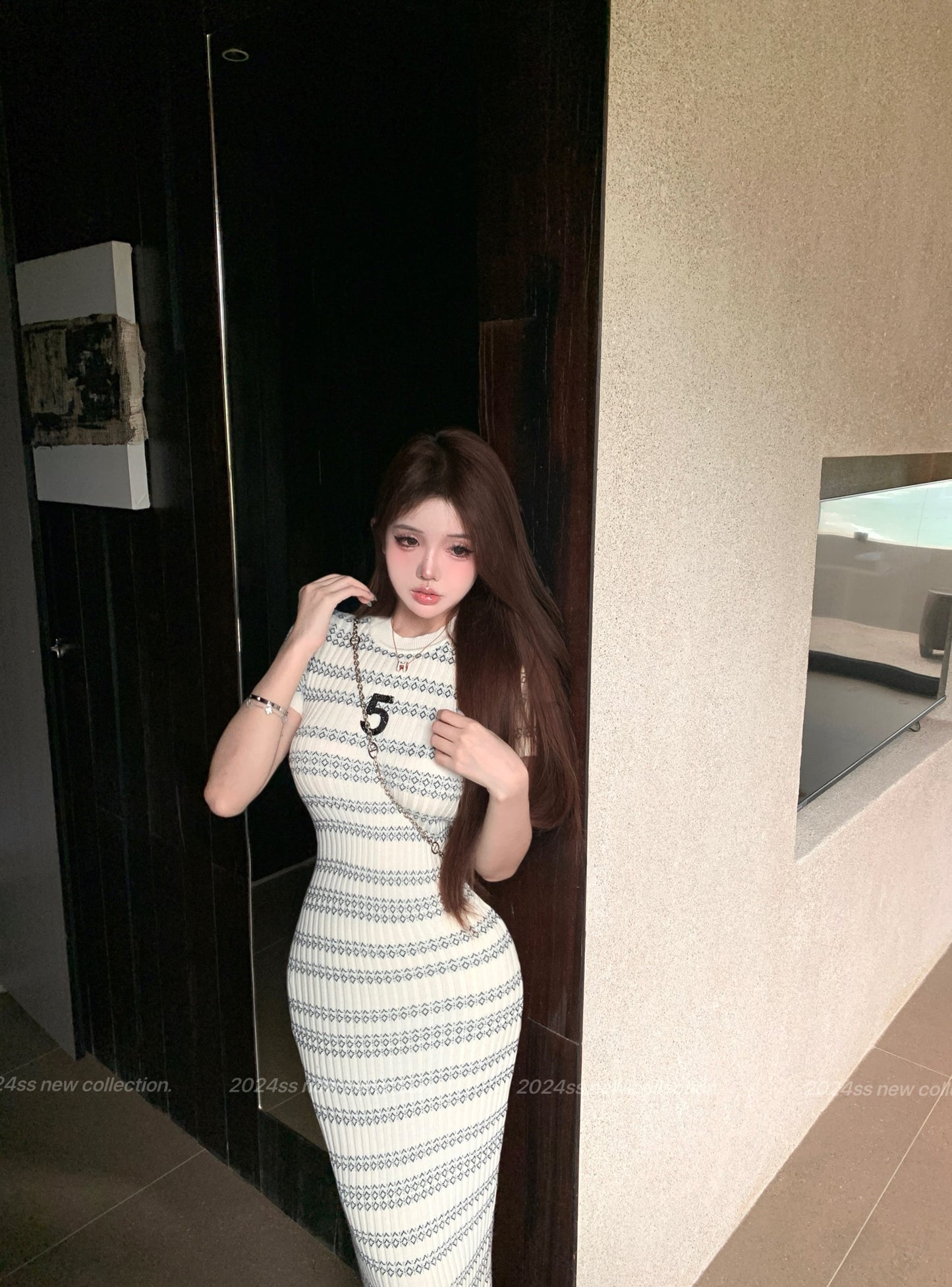 【dress】ストライプ柄ニットワンピースG21837