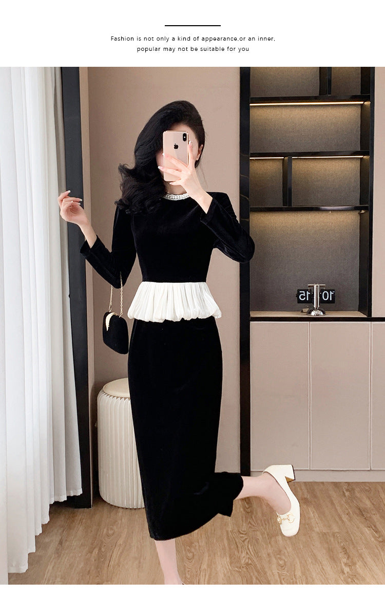 【dress】秋冬偽二つ切り替えワンピースG24555