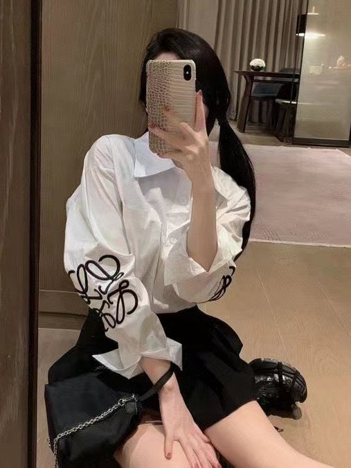 【tops】ポロカラー長袖ブラウスF7933