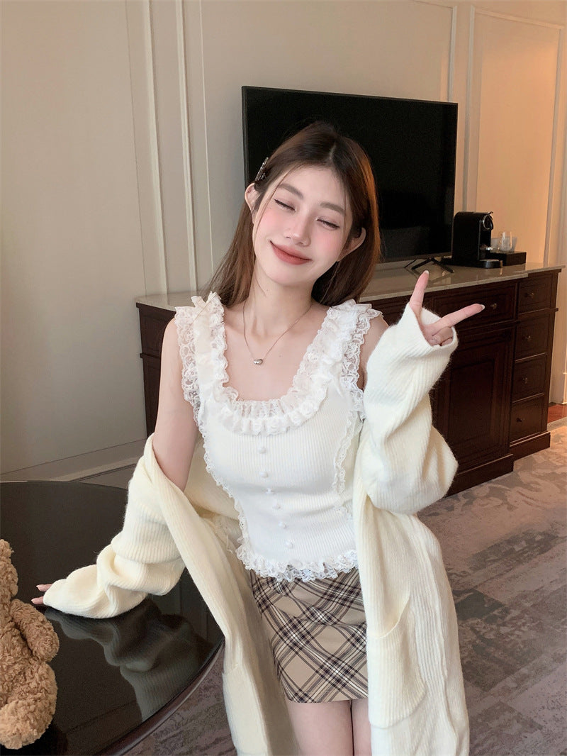 【tops】レースニットキャミソールG22296