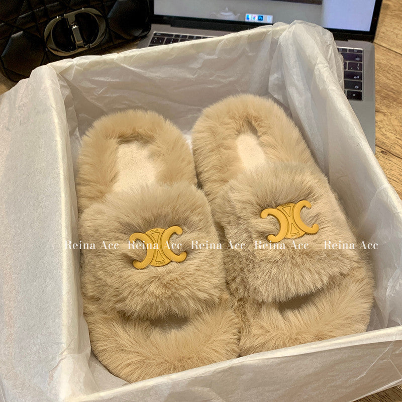 【shoes】ふわふわファースリッパF8380