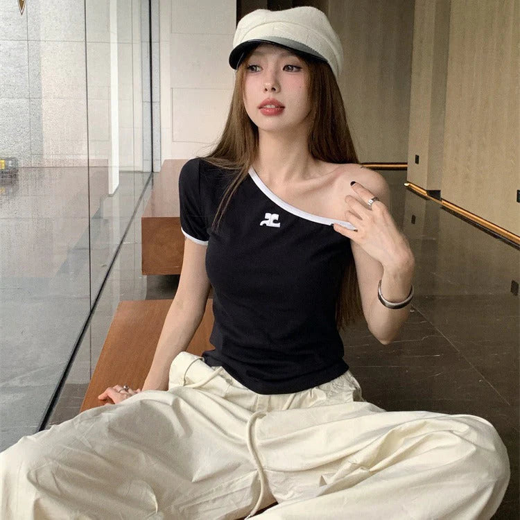 【tops】2色肩開きＴシャツF7858