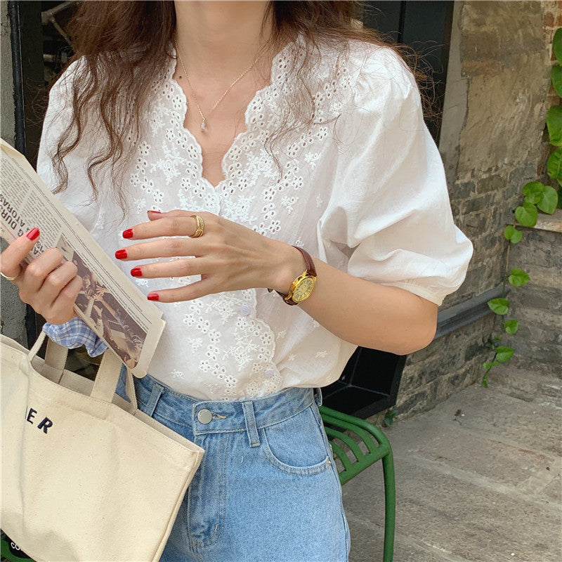 【tops】VネックパフスリーブブラウスG22041