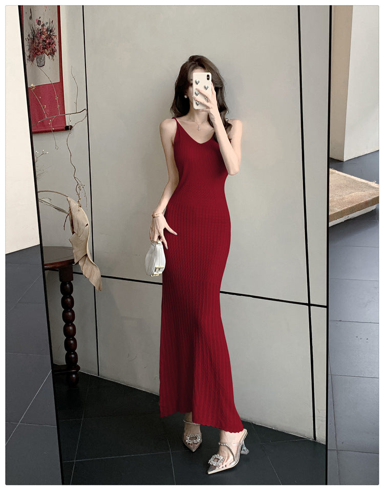 【dress】透かし彫りニットキャミワンピースG22593