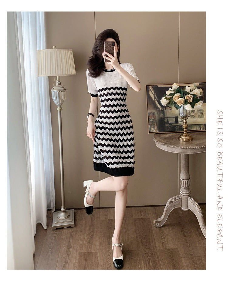 【dress】ストライプ柄ニットワンピースG21717