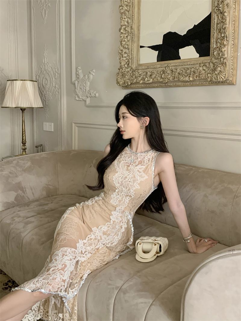 【dress】フリルスリットタイトレースワンピースG21729