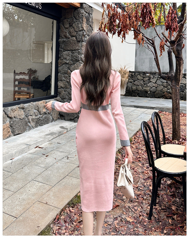 【dress】Vネック長袖ニットワンピースG23292