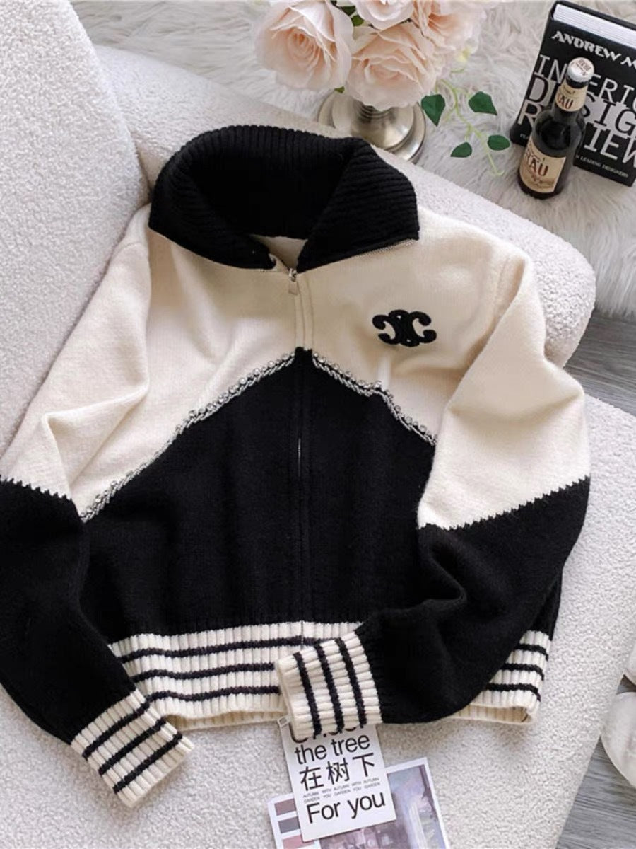 【outer】配色長袖ニットカーディガンF8299