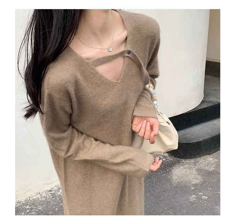 【dress】長袖ゆったりニットワンピースF8313