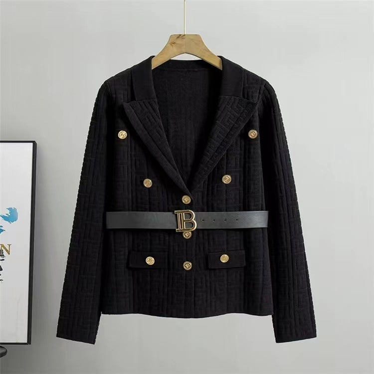 【outer】3色大きいラペルニットカーディガンF8230