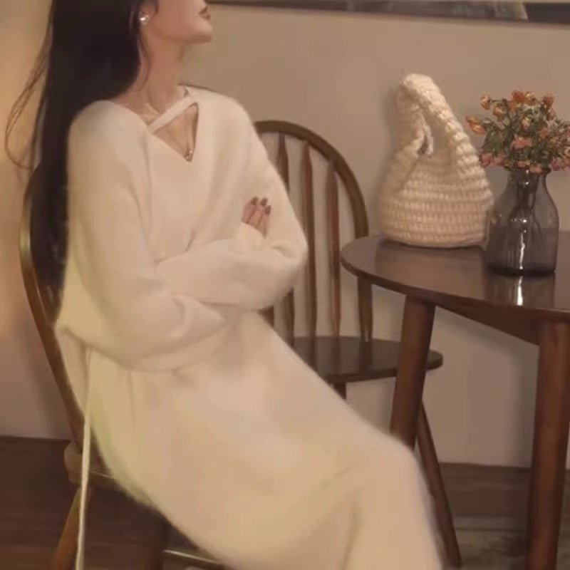 【dress】長袖ゆったりニットワンピースF8313