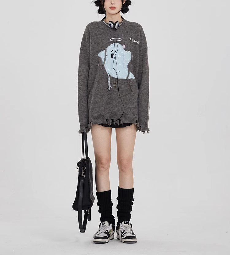 【Tops】2色ゆったり長袖セーターF8274