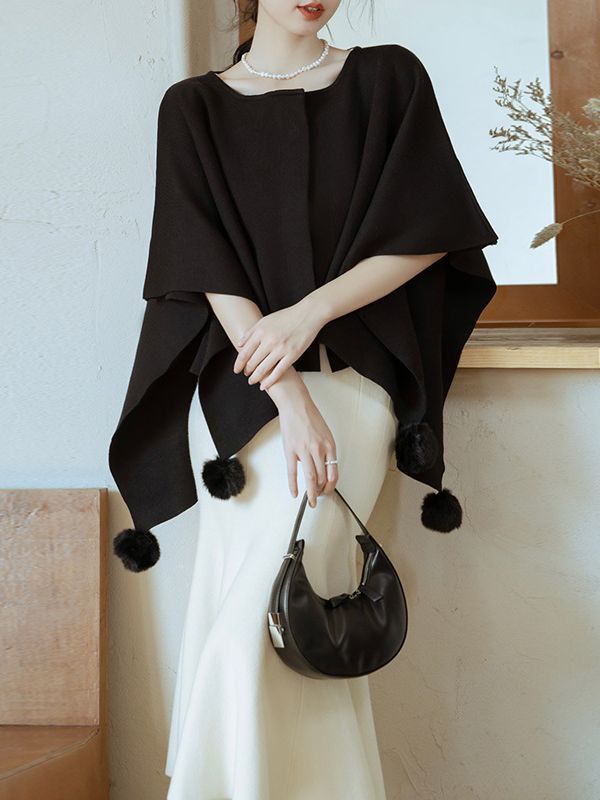 【outer】ゆったりニットケープカーディガンG23707