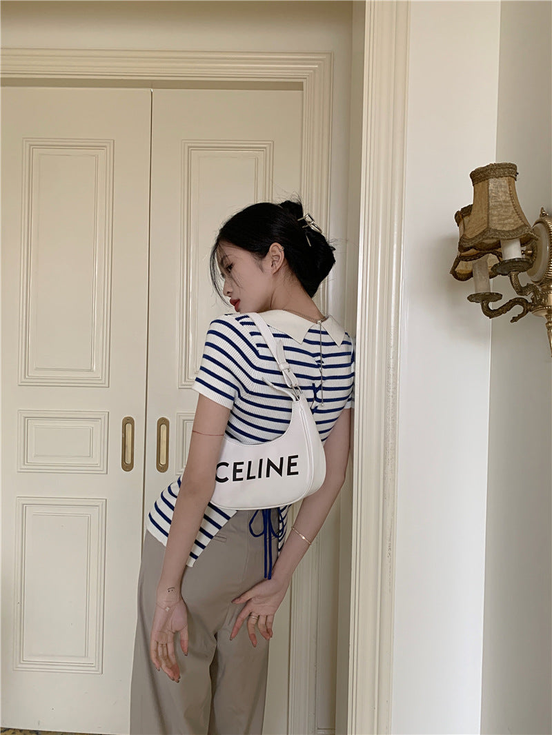 【tops】ストライプ柄ニットTシャツG22058