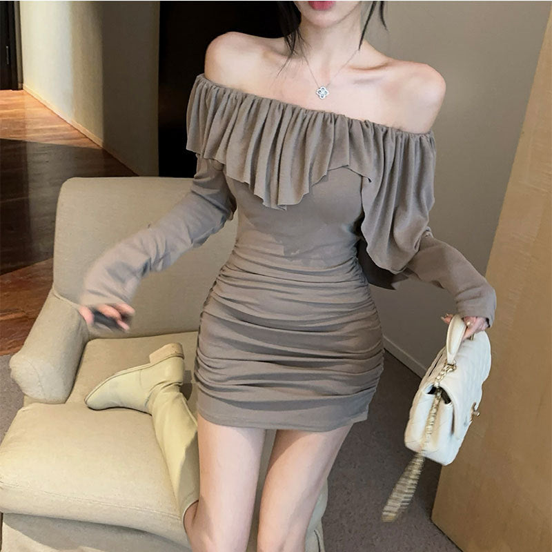 【dress】オフショルダーフリル長袖ワンピースG24378