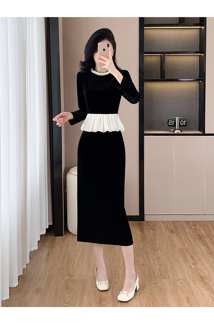 【dress】秋冬偽二つ切り替えワンピースG24555