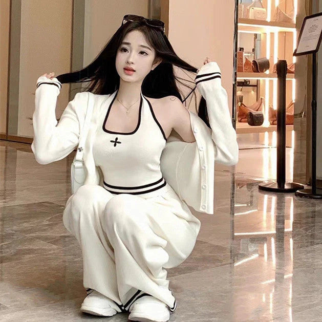 【set】カーディガン+ワイドパンツ+キャミソール 3点セットF8467