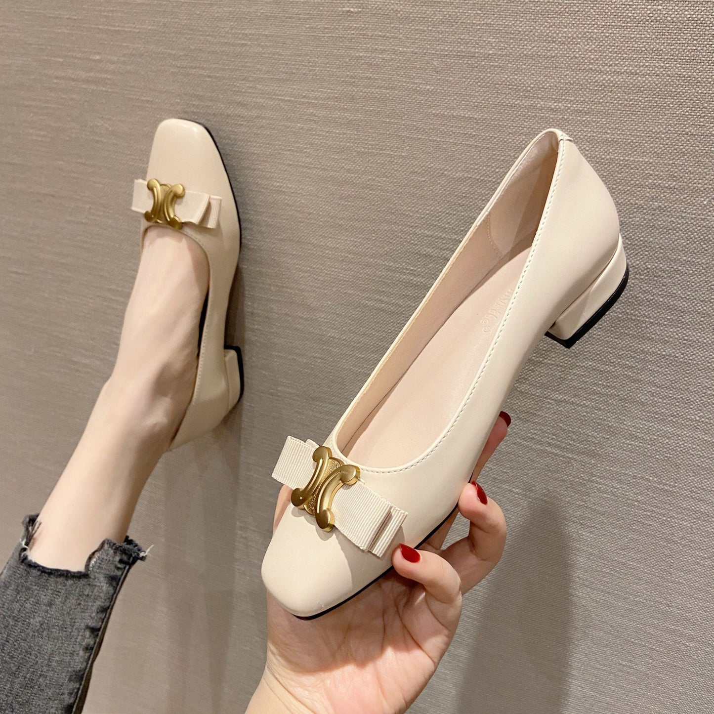 【shoes】スクエアトゥリボンパンプスG23646