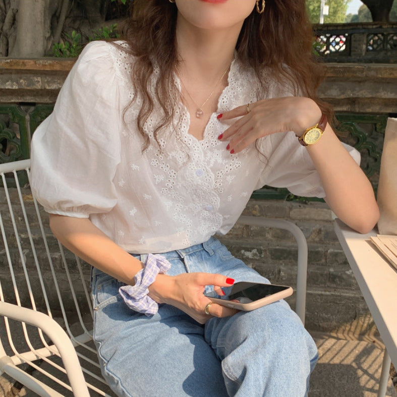 【tops】VネックパフスリーブブラウスG22041