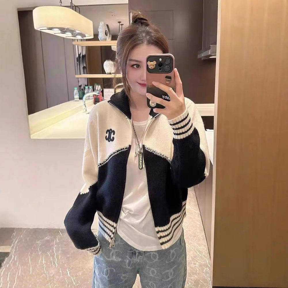 【outer】配色長袖ニットカーディガンF8299