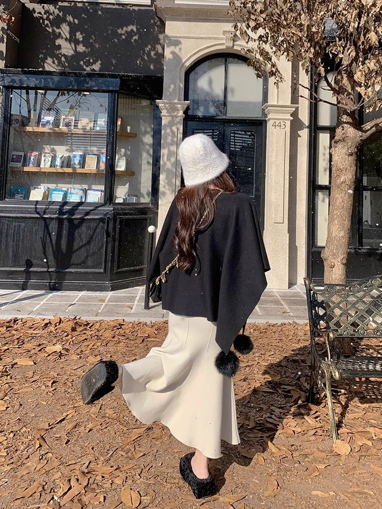 【outer】ゆったりニットケープカーディガンG23707