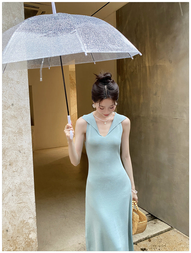 【dress】折り襟ニットキャミワンピースG22602