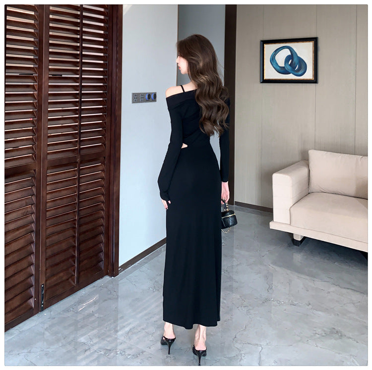 【dress】肩開き長袖ワンピースF8319