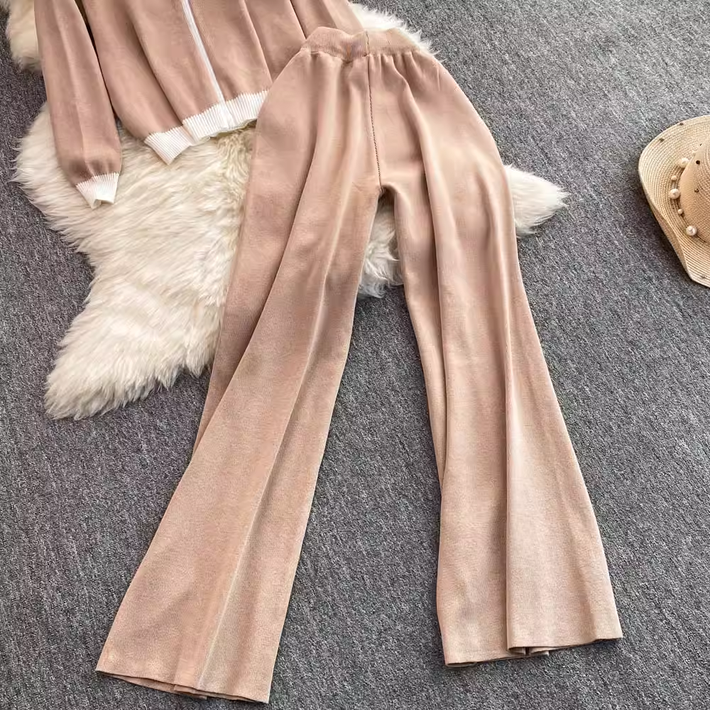 【set】ジップアップニット&ワイドパンツ  K0132