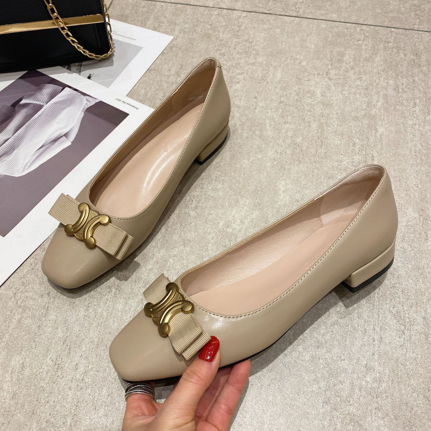 【shoes】スクエアトゥリボンパンプスG23646