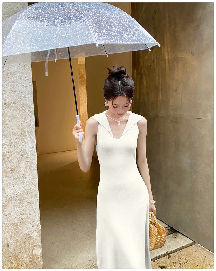 【dress】折り襟ニットキャミワンピースG22602