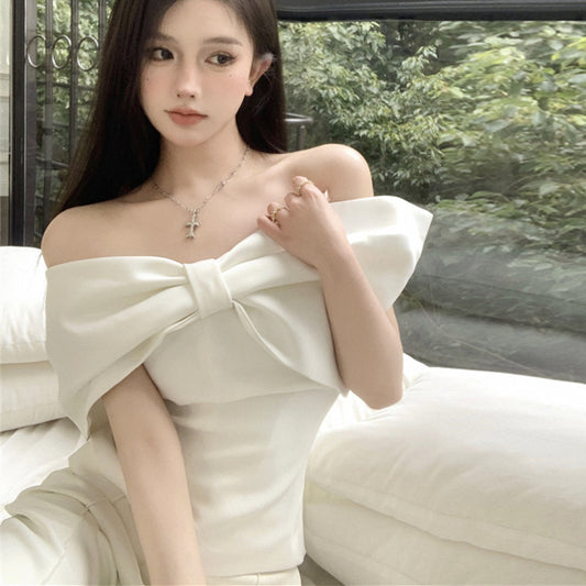 【tops】オフショルダーリボンTシャツG21810