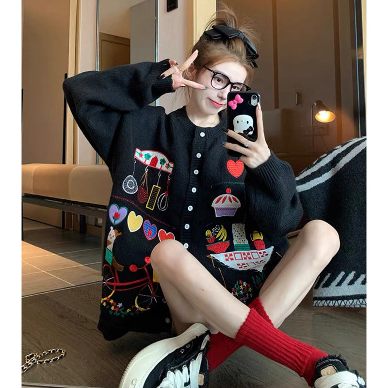 【outer】ラウンドネックニットカーディガンF8472