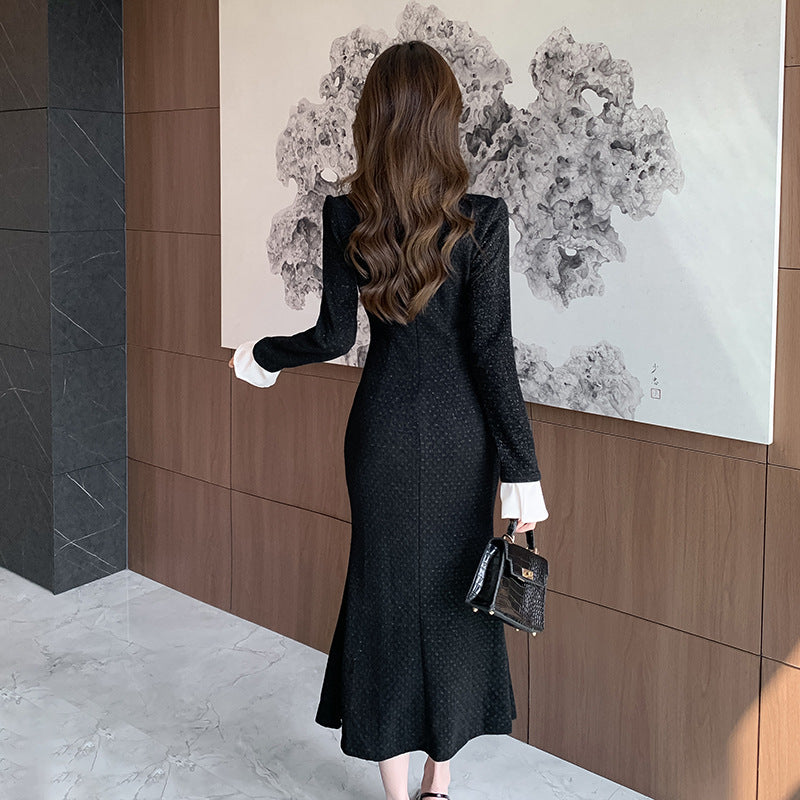 【dress】Vネック長袖マーメイドワンピースG24551