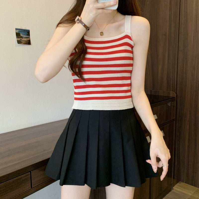 【tops】ボーダー柄ニットキャミソールF7587