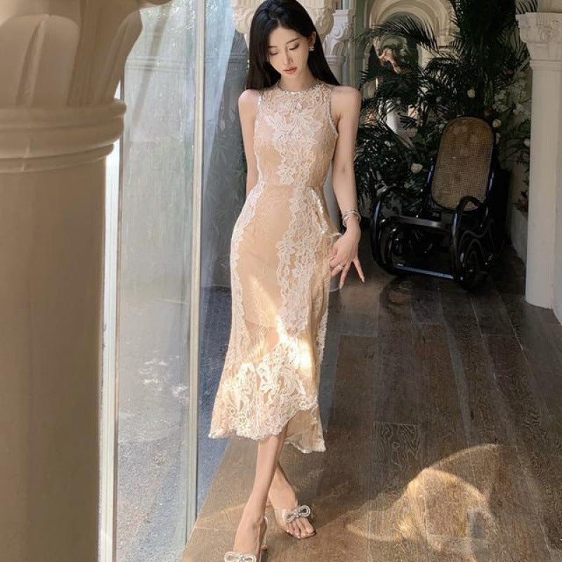 【dress】フリルスリットタイトレースワンピースG21729