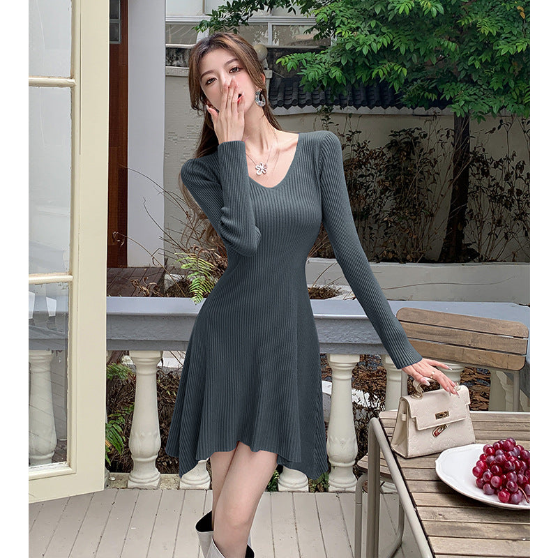 【dress】Vネック長袖ニットワンピースG23289