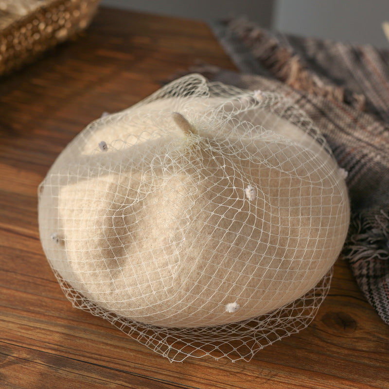 【小物】4色メッシュキラキラベレー帽子F8416