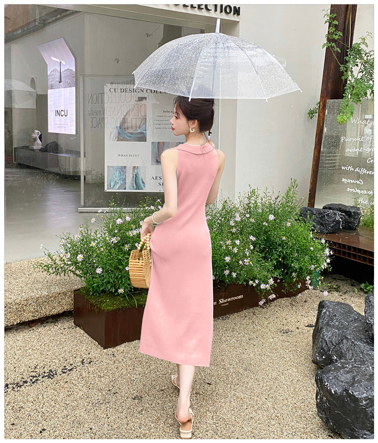 【dress】折り襟ニットキャミワンピースG22602