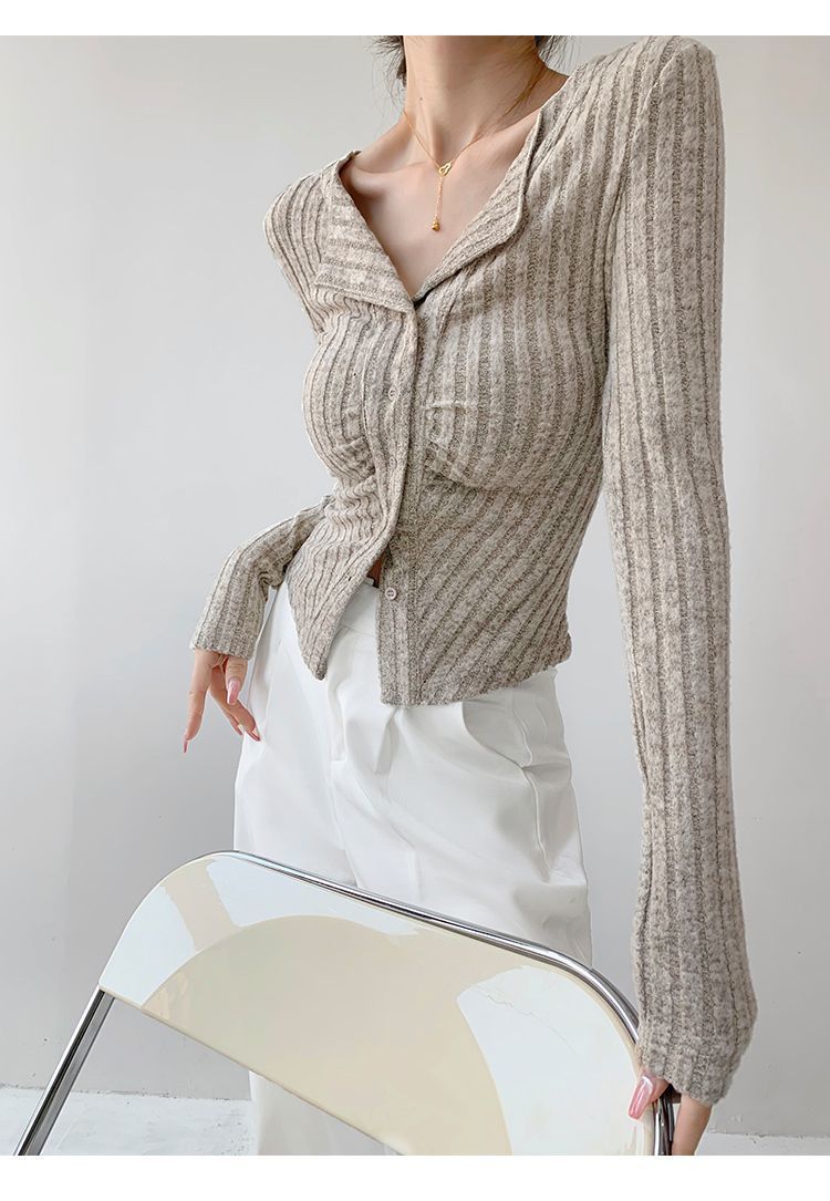 【outer】ラペルニットカーディガンF8419