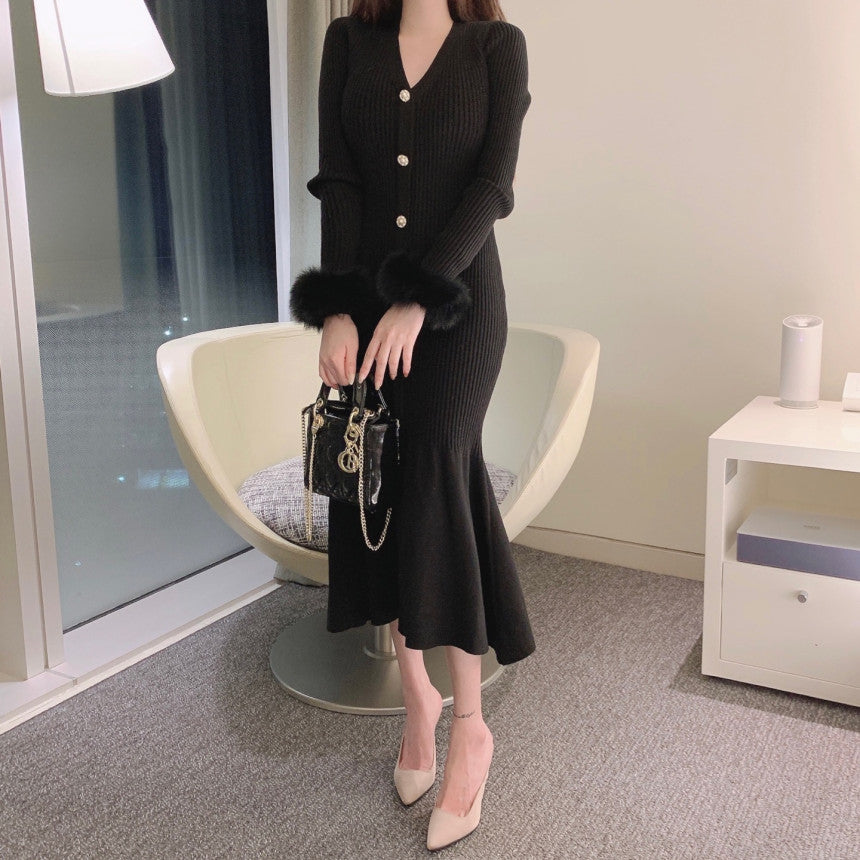 【dress】3色長袖ニットワンピースF8460