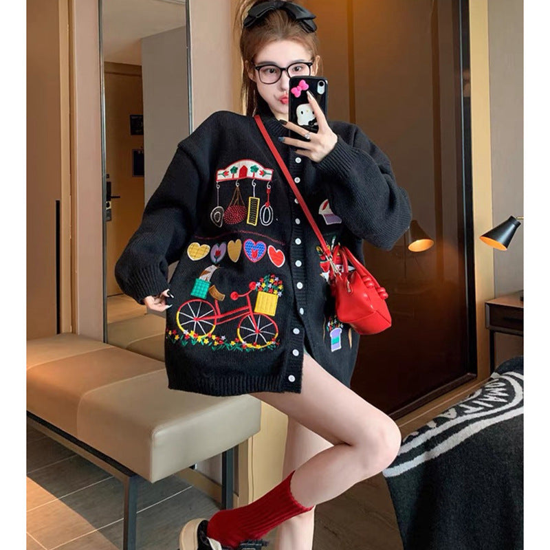 【outer】ラウンドネックニットカーディガンF8472