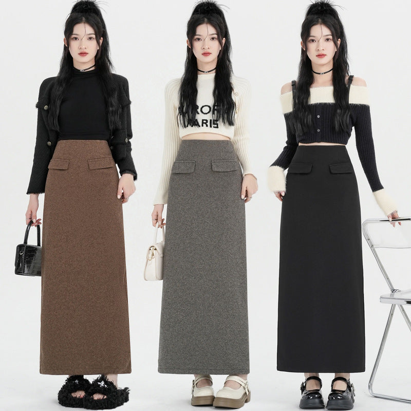 【bottoms】スリットラシャ生地スカートG24427