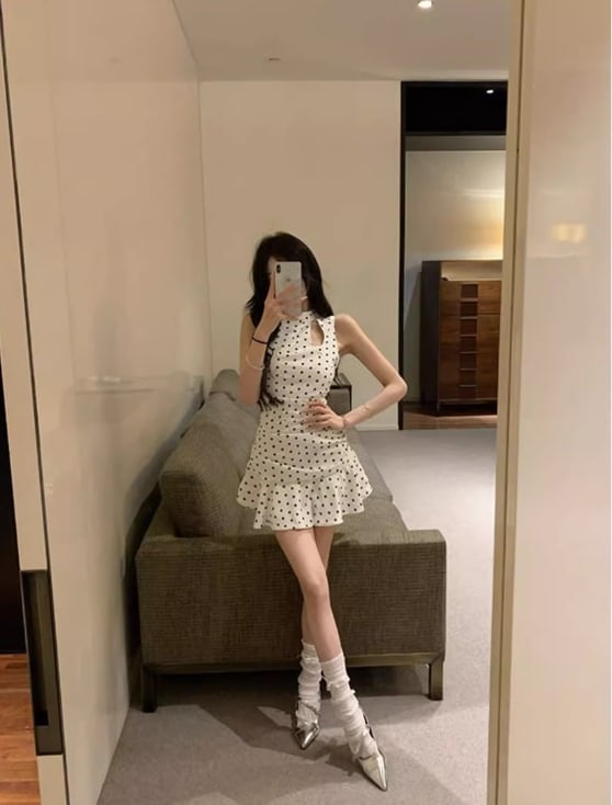 【dress】ドット柄ノースリーブワンピース G21088