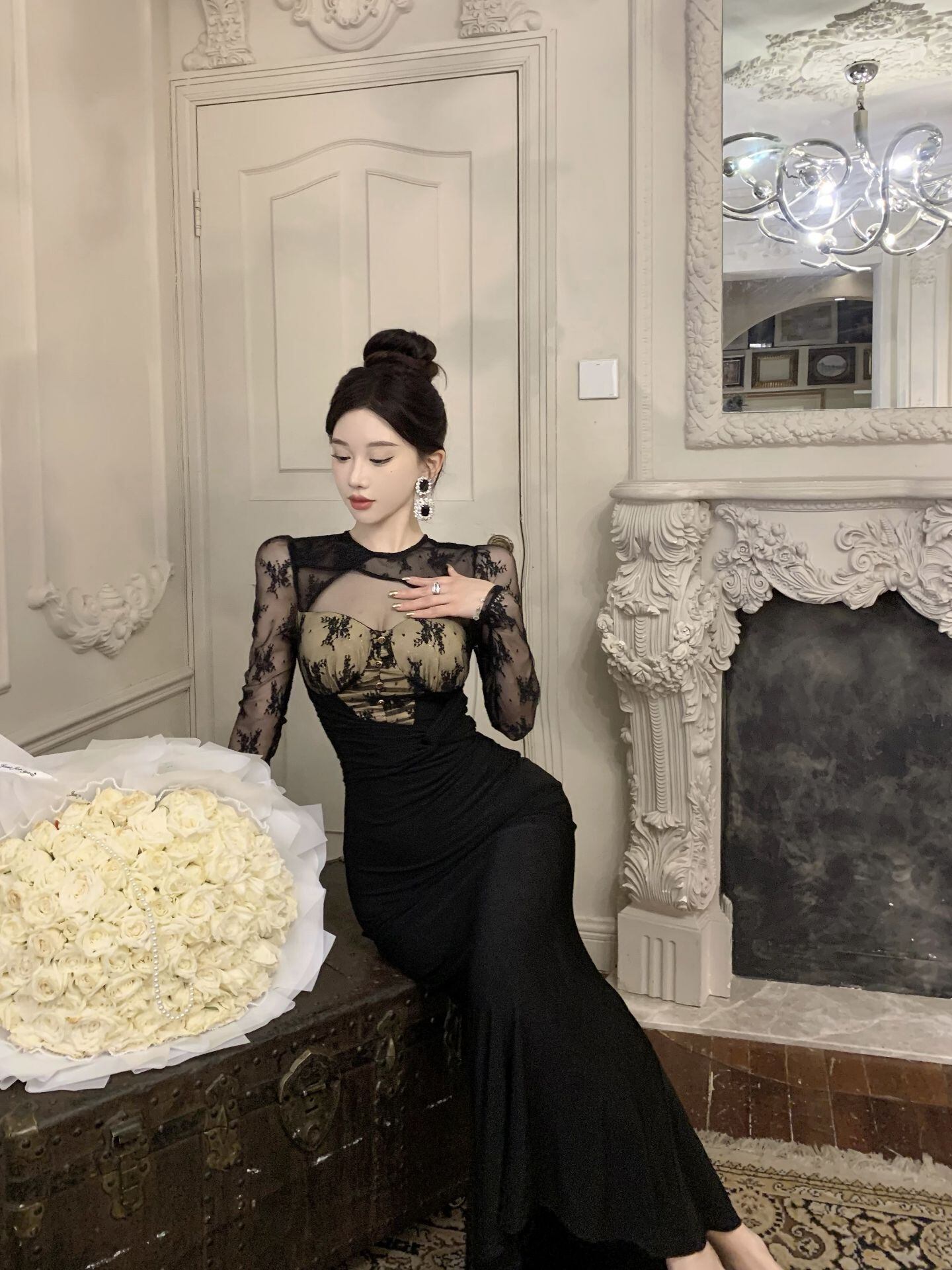 【dress】レース切り替えマーメイドワンピース G21514