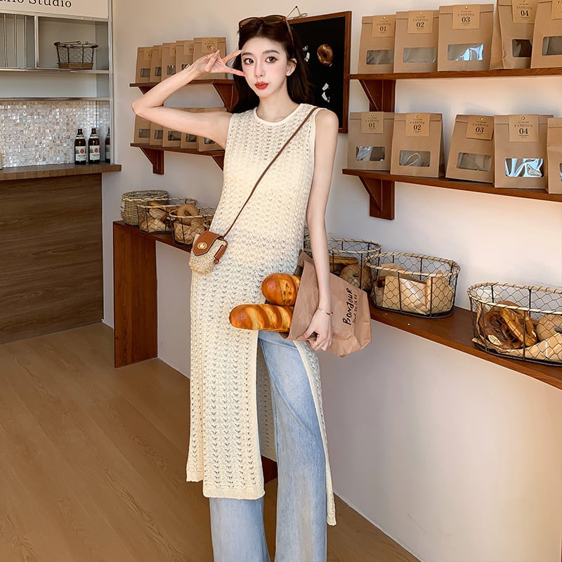 【dress】ノースリーブスリットニットワンピース G21070