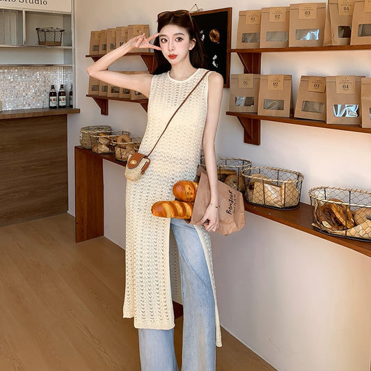 【dress】ノースリーブスリットニットワンピース G21070