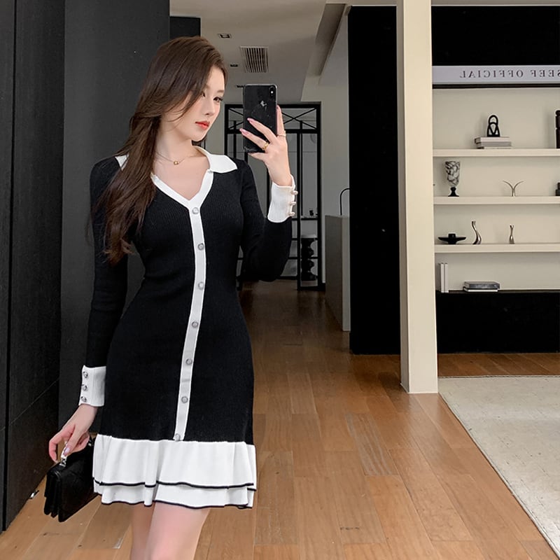 【dress】フレアニットワンピース Q7004