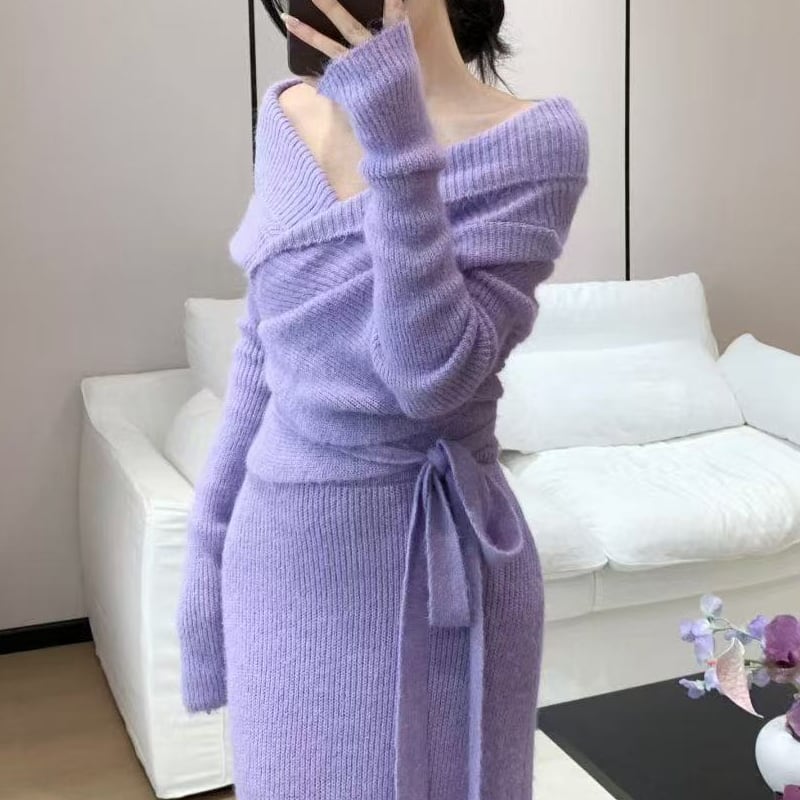 【set】カシュクールトップス×ロングスカートセット Q7043
