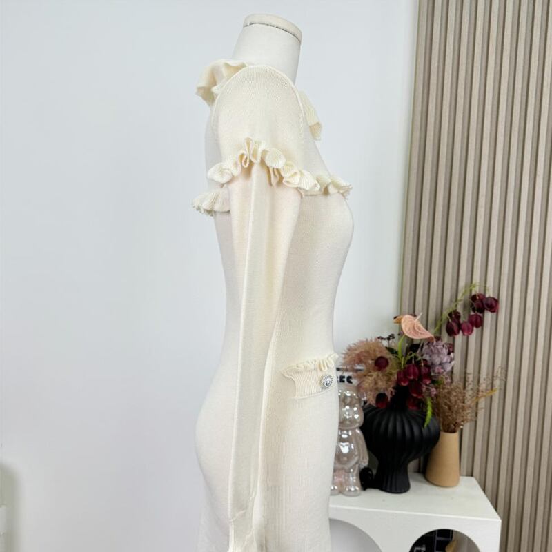 【dress】ギャザーフリルニットワンピース Q7631